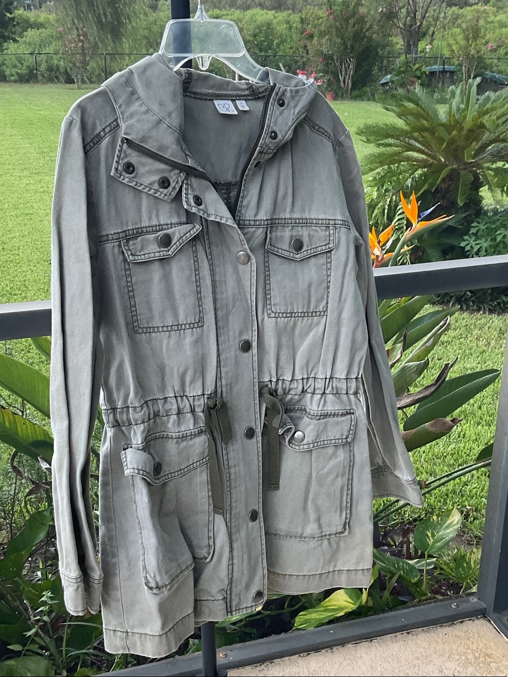 BP y2k juniors vintage Olive Utility Hooded Field Jacket full zip or snap up